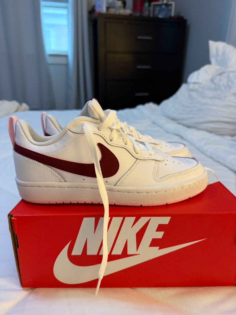 Nike Court Borough Low 2 Big Kids' Shoes White/Dark Beetroot, Size 3.5Y